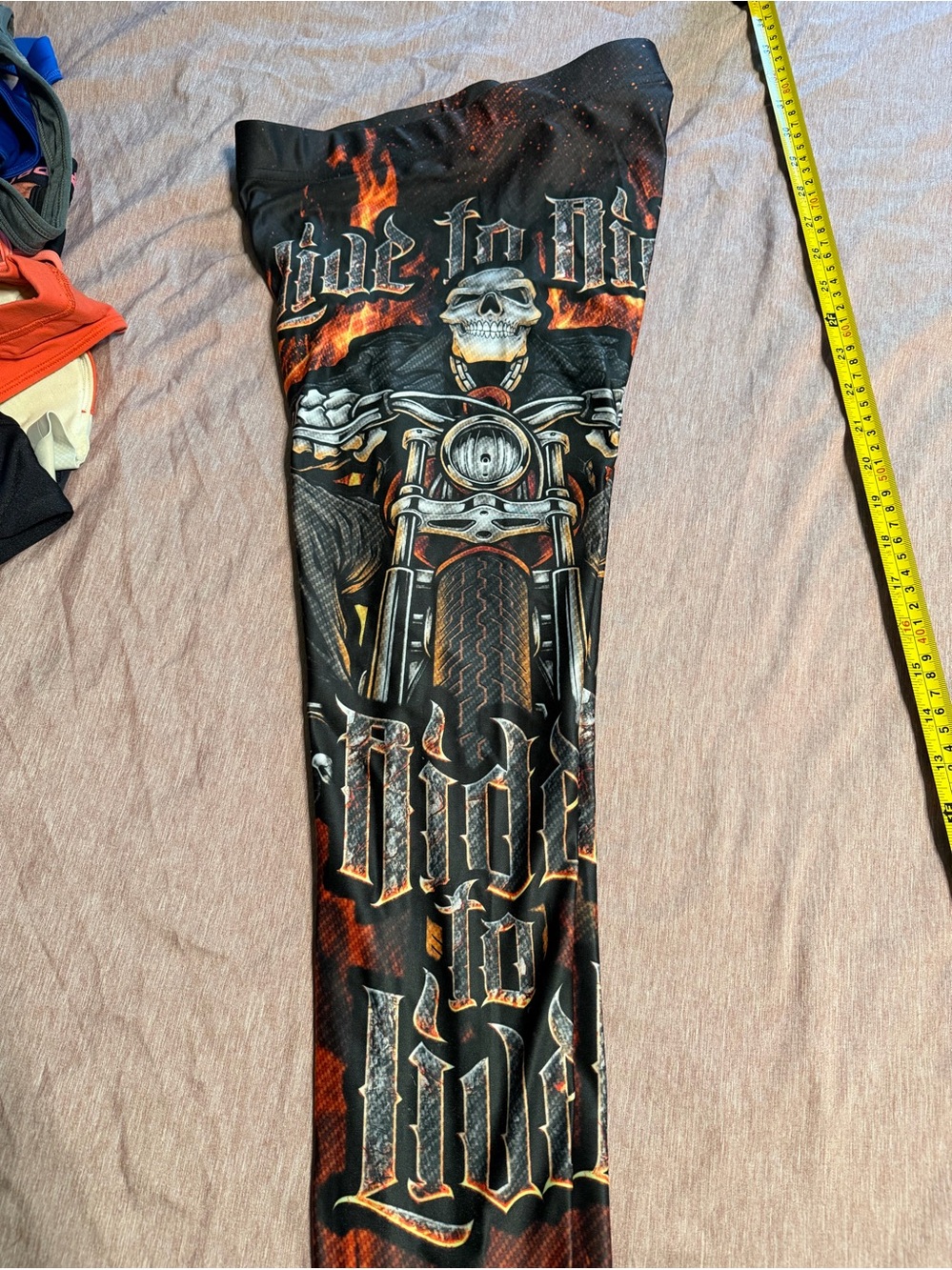 Gearbunch  women’s Black & Orange Motorcycle Graphic Pants leggings Ride to Live